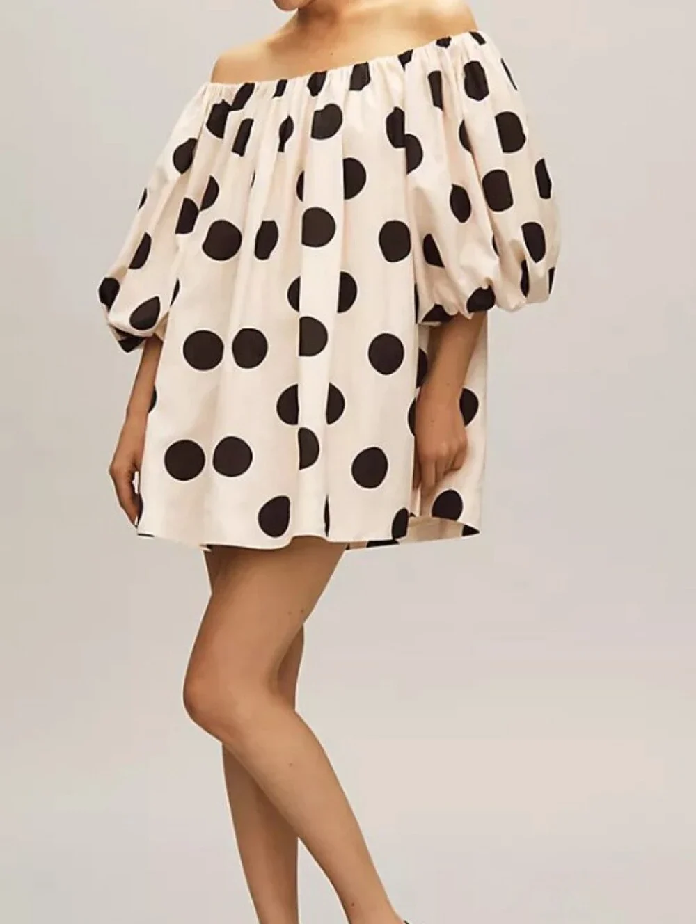 Anthropology Mare Mare Off-Shoulder Polka Dot Puff Sleeve Dress XL - Picture 9 of 12